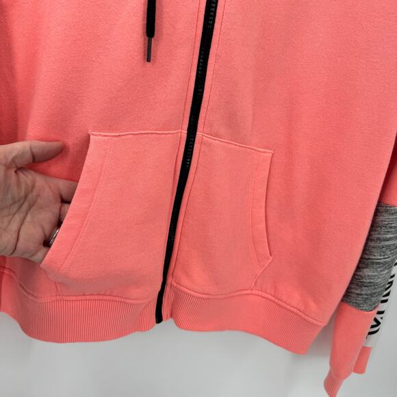 PINK Victoria's Secret Hoodie Womens Large Full Zip Fleece Jacket LOGO Sleeves - Picture 6 of 8